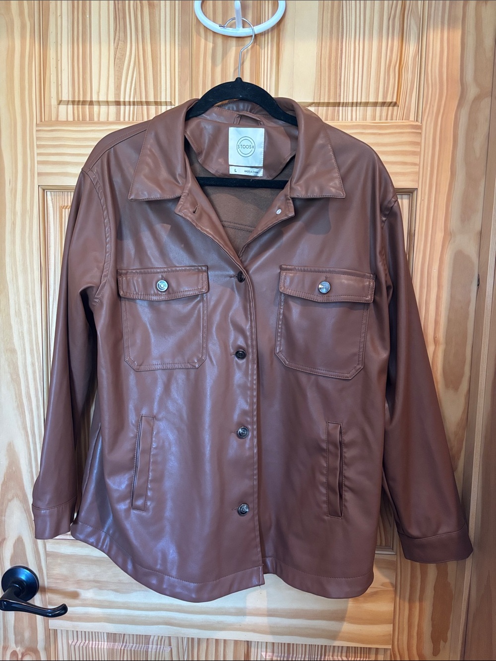 Brown Faux Leather Shirt Jacket for Women